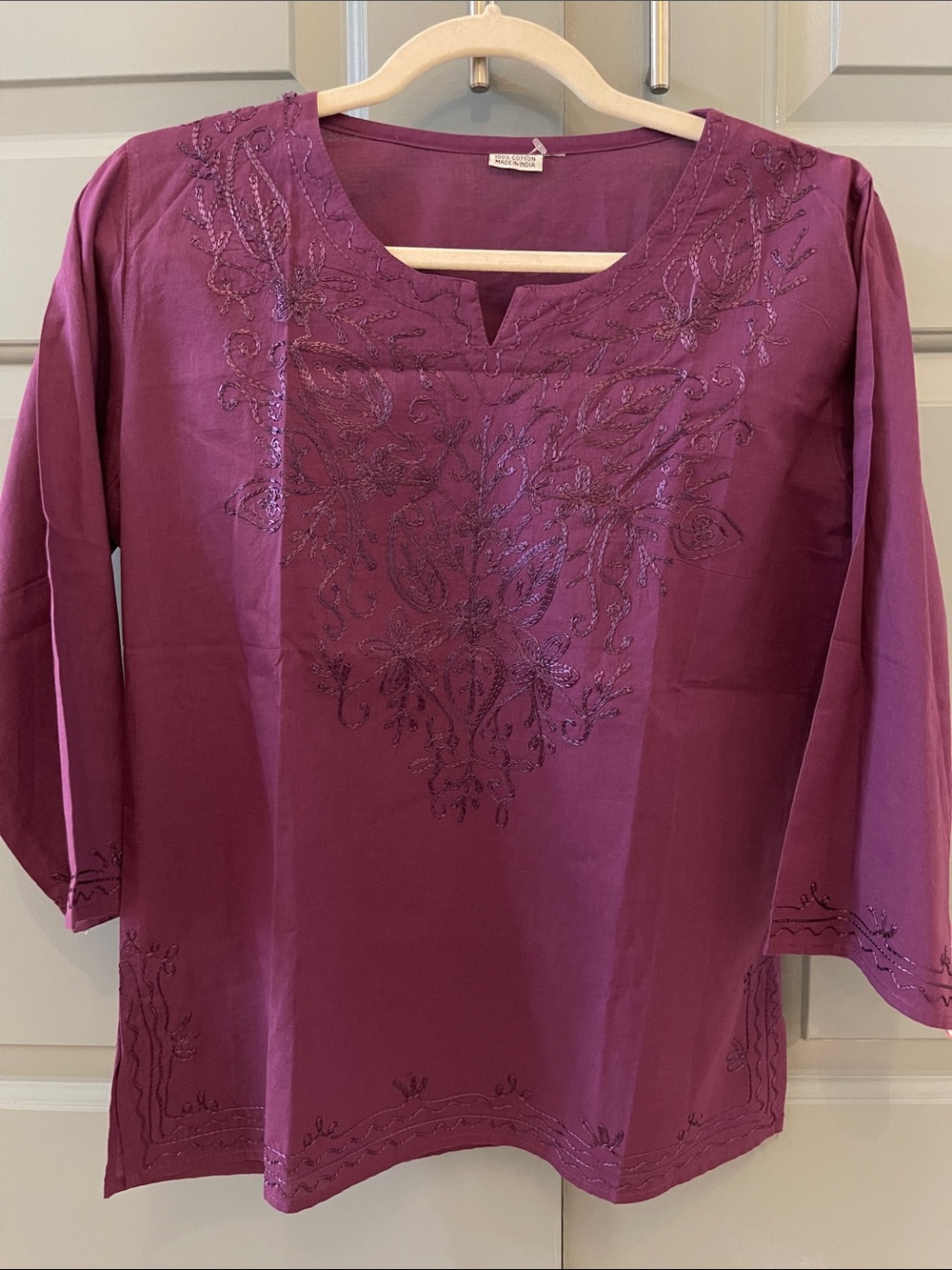 Cotton Embroidered Women's Tunic Kurta - Plum Purple